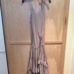 Free People Ruffle Maxi Dress Beige Size XS Stretchy Adjustable Straps